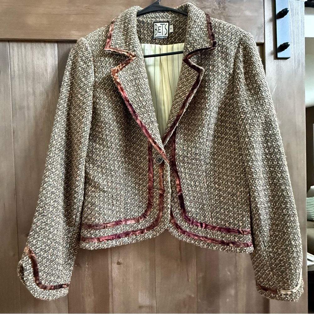 Bella Canvas Women's Tweed Blazer with Burgundy Trim
